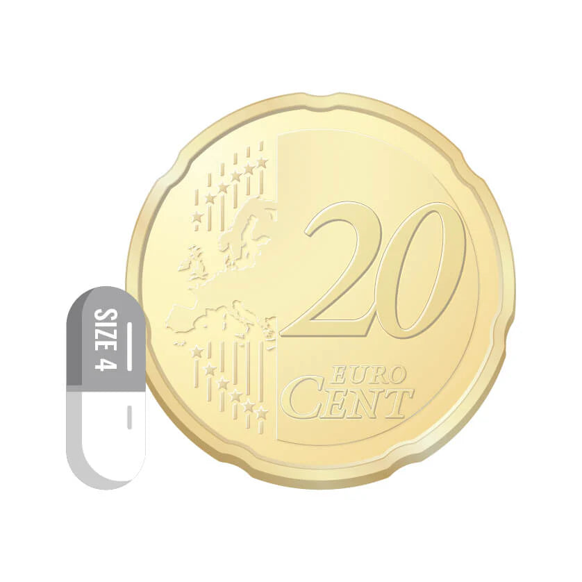Capsule maat 4 leeg – visuele groottevergelijking met 20 eurocent munt