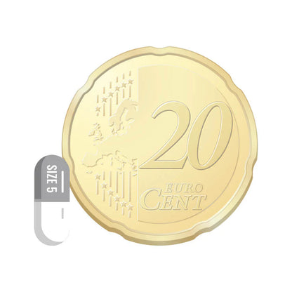 Capsule maat 5 leeg – visuele groottevergelijking met 20 eurocent munt