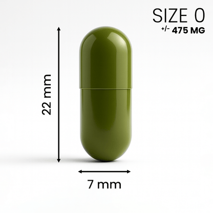 Lege capsule maat 0 met maatvoering – 22 mm lengte en ±475 mg capaciteit