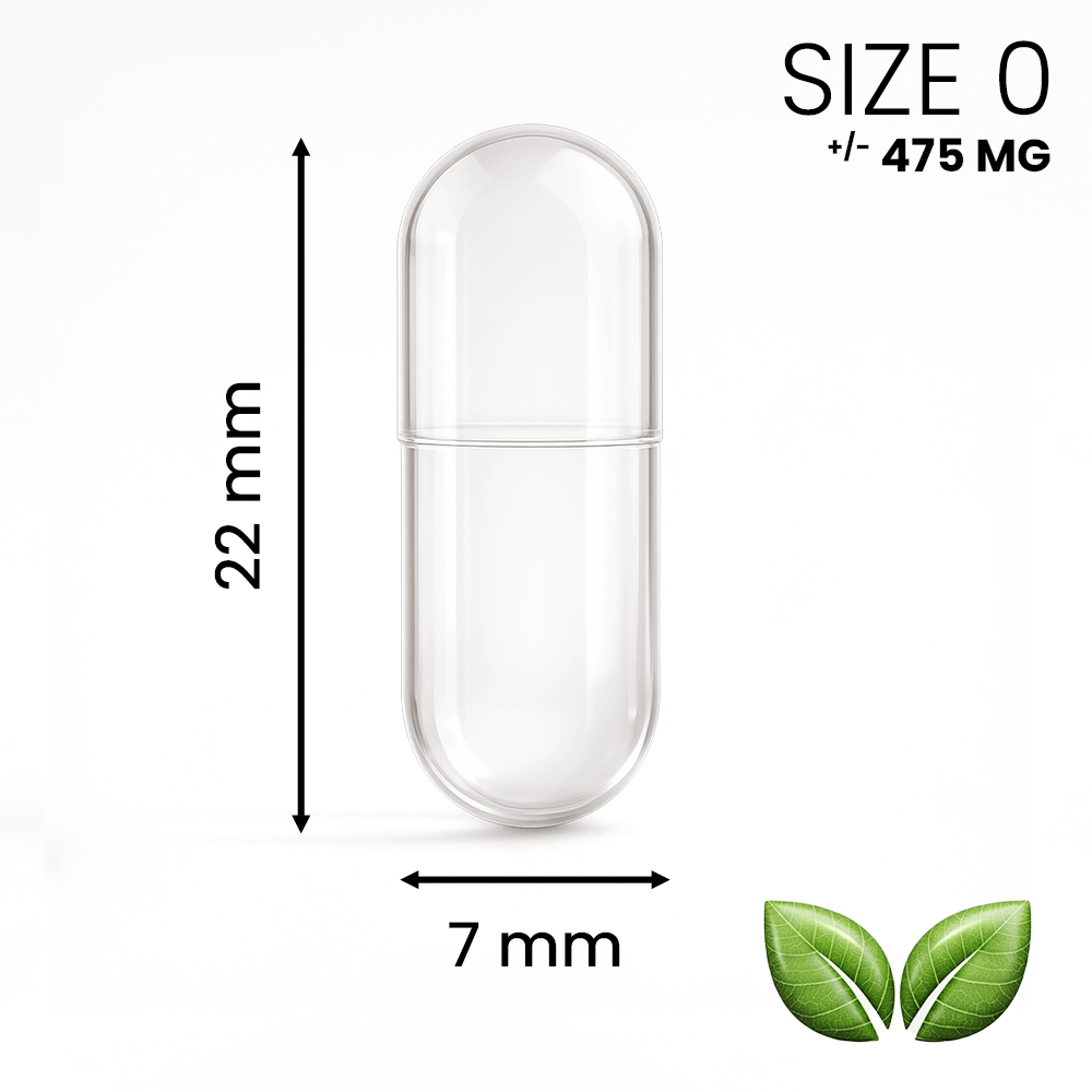 Lege capsule maat 0 transparant – meest gebruikte standaard capsule