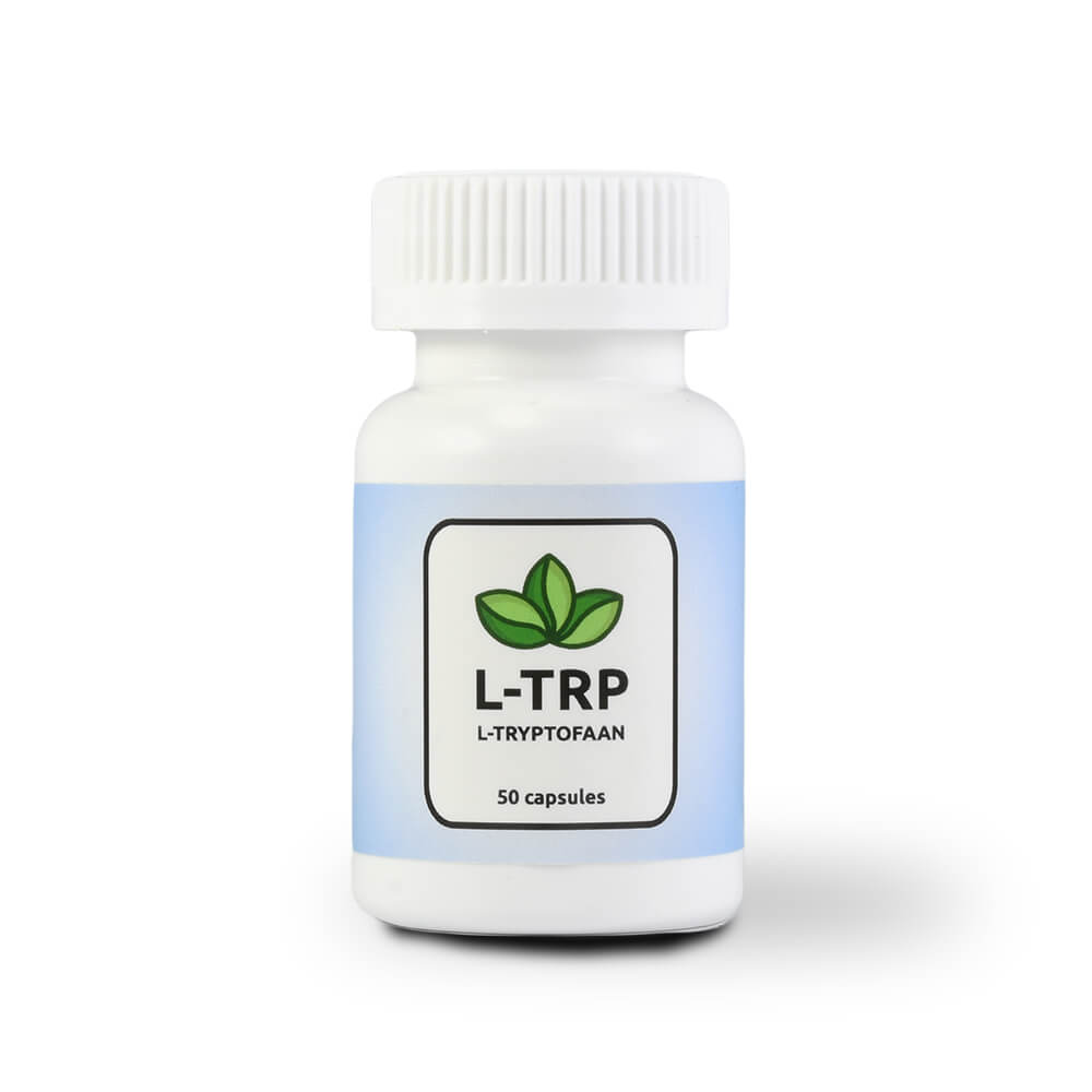 Wit supplementenpotje met L-tryptofaan – verpakking met 50 capsules
