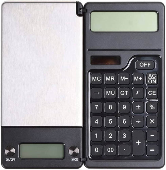 Precisie pocketweegschaal met rekenmachine opengeklapt, 200g en 0,01g nauwkeurig, te koop bij Lege-Capsules.com