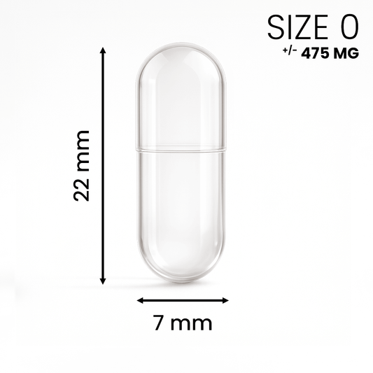 Lege capsule maat 0 transparant – populaire standaardmaat voor supplementen