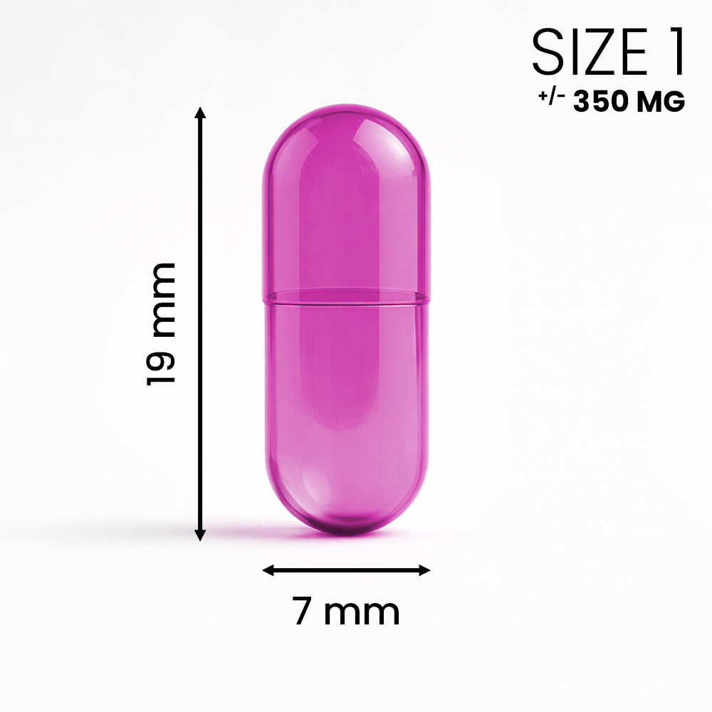 Roze Capsule maat 1 leeg en transparant – goede balans tussen formaat en inhoud