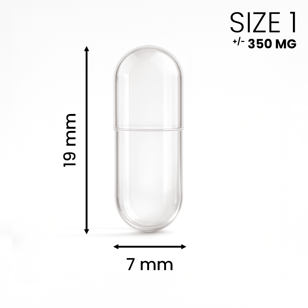Lege capsule maat 1 transparant – middelgrote capsule voor nauwkeurige dosering