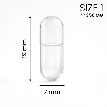 Lege capsule maat 1 transparant – middelgrote capsule voor nauwkeurige dosering