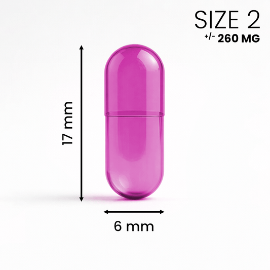 Roze capsule maat 2 – geschikt voor lagere doseringen poeder