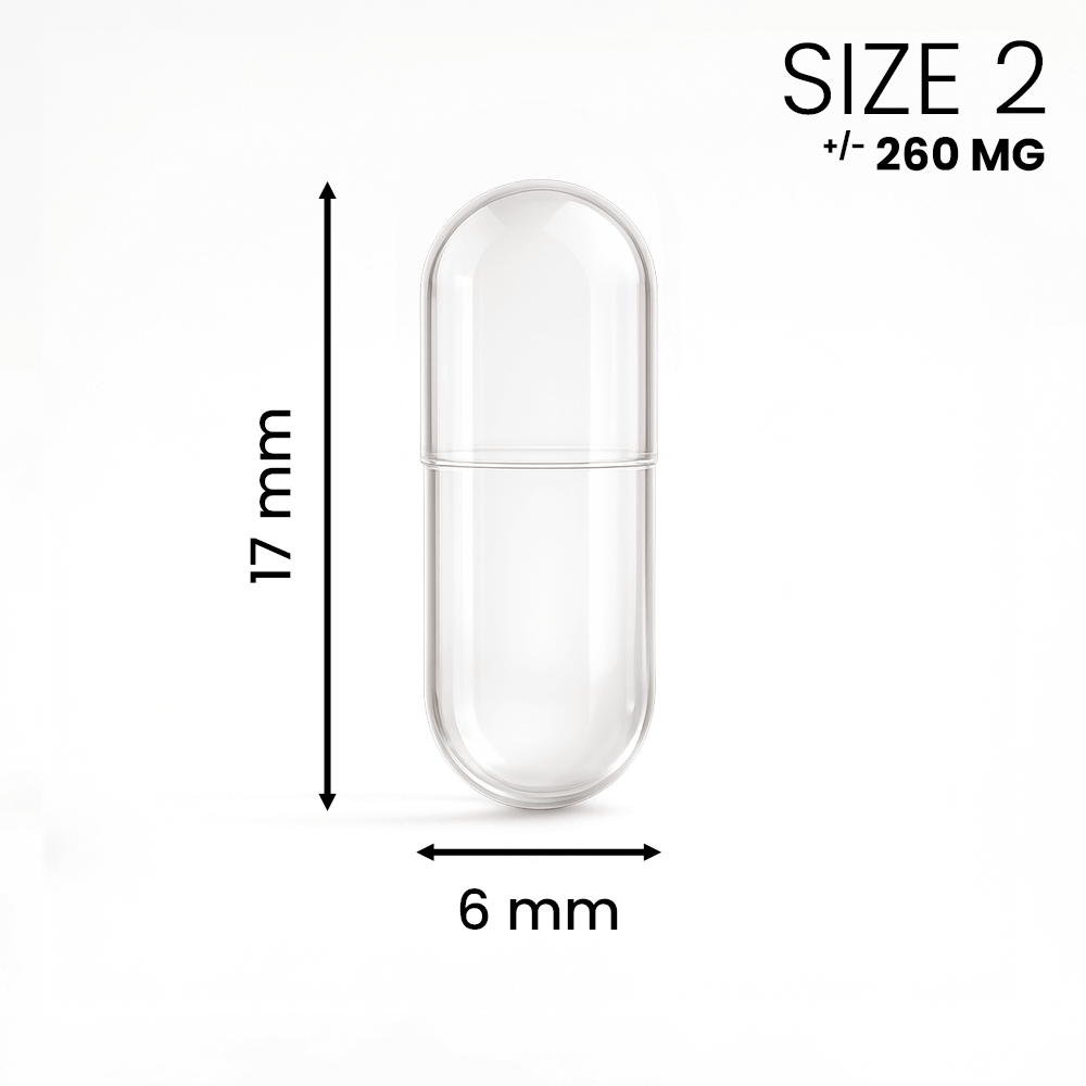 Lege capsule maat 2 transparant – compacte capsule voor kleinere hoeveelheden