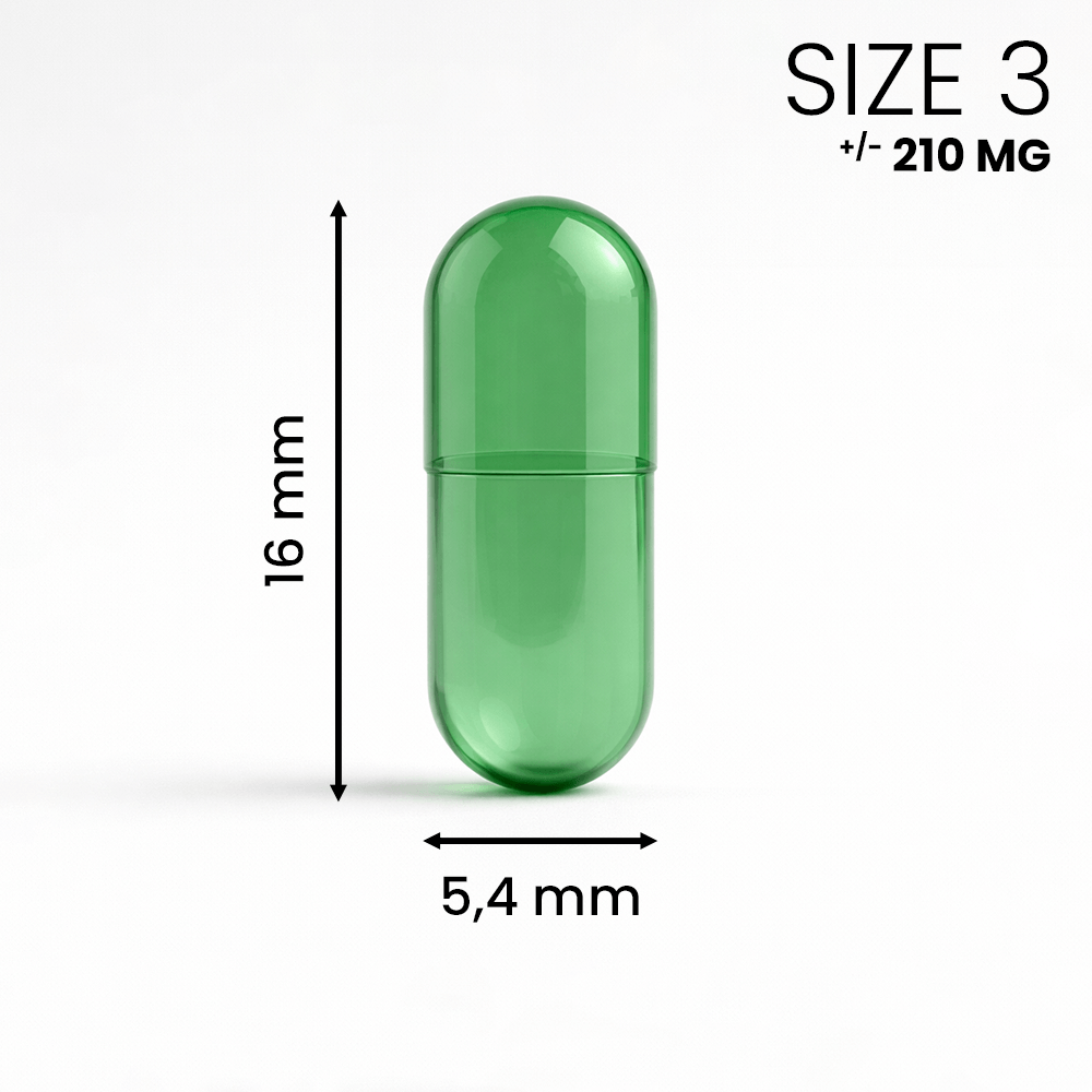 Kleine groene lege capsule maat 3 – prettig formaat - kleine capsule voor lichte supplementen