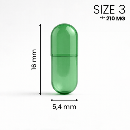 Kleine groene lege capsule maat 3 – prettig formaat - kleine capsule voor lichte supplementen