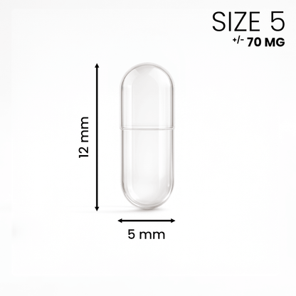 Extra kleine lege capsule, transparant maat 5 – geschikt voor zeer fijne doseringen