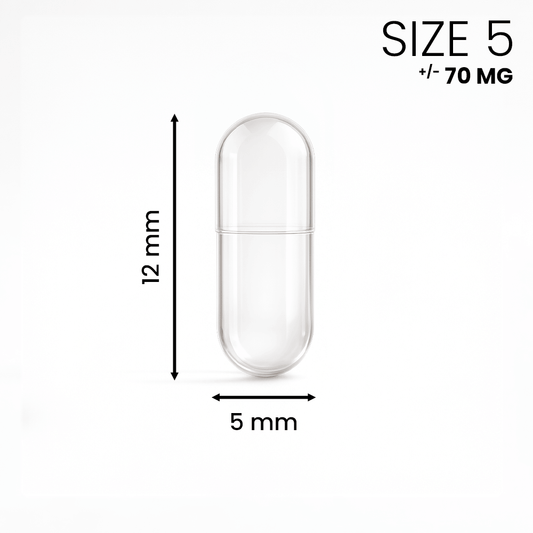 Extra kleine lege capsule, transparant maat 5 – geschikt voor zeer fijne doseringen