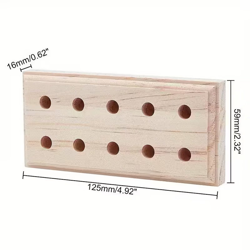 Afmetingen houten capsulehouder voor capsules maat 0 en 1