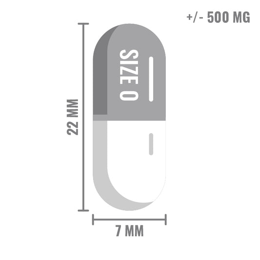 Lege capsules maat 0 transparant – gelatine ca. 500 mg, 22x7 mm