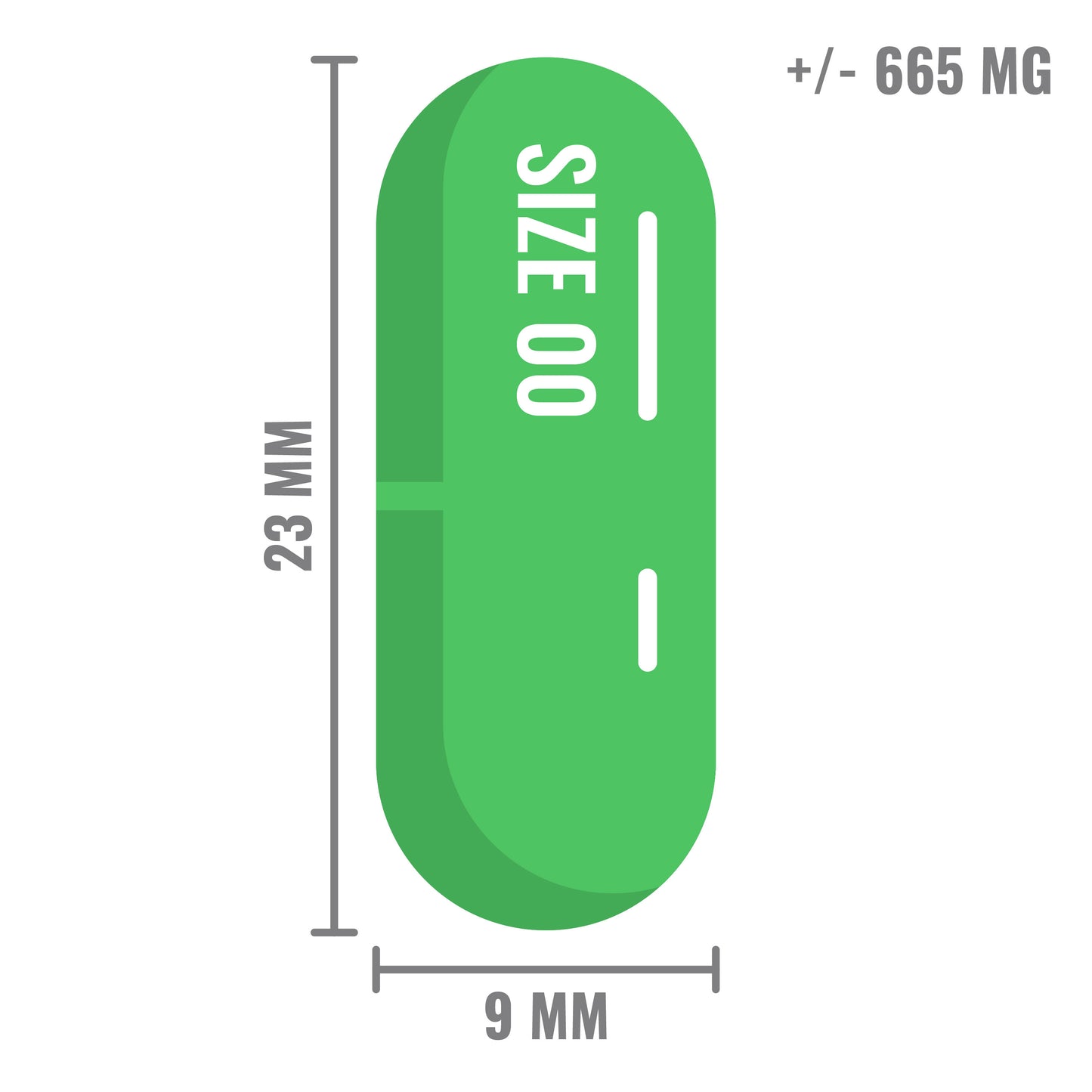 Lege capsules maat 00 groen transparant – gelatine ca. 665 mg, 23x9 mm