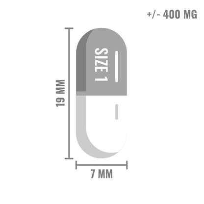 Lege capsules maat 1 transparant – gelatine ca. 400 mg, 19x7 mm