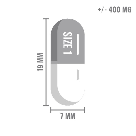 Lege capsules maat 1 transparant – gelatine ca. 400 mg, 19x7 mm