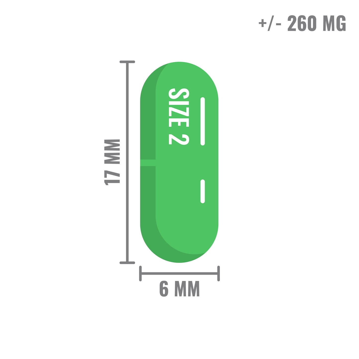 Lege capsules maat 2 groen transparant – gelatine ca. 260 mg, 17×6 mm