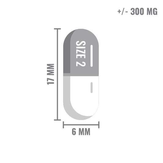 Lege capsules maat 2 transparant – gelatine ca. 300 mg, 17x6 mm