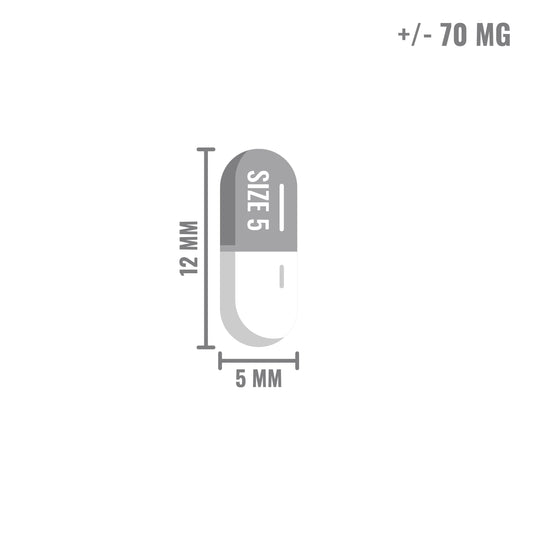 Lege capsules maat 5 transparant – gelatine ca. 70 mg, 12x5 mm